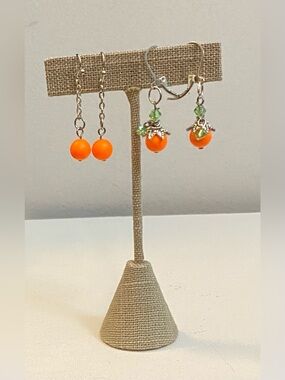 Swarovski orange crystal pearl earrings